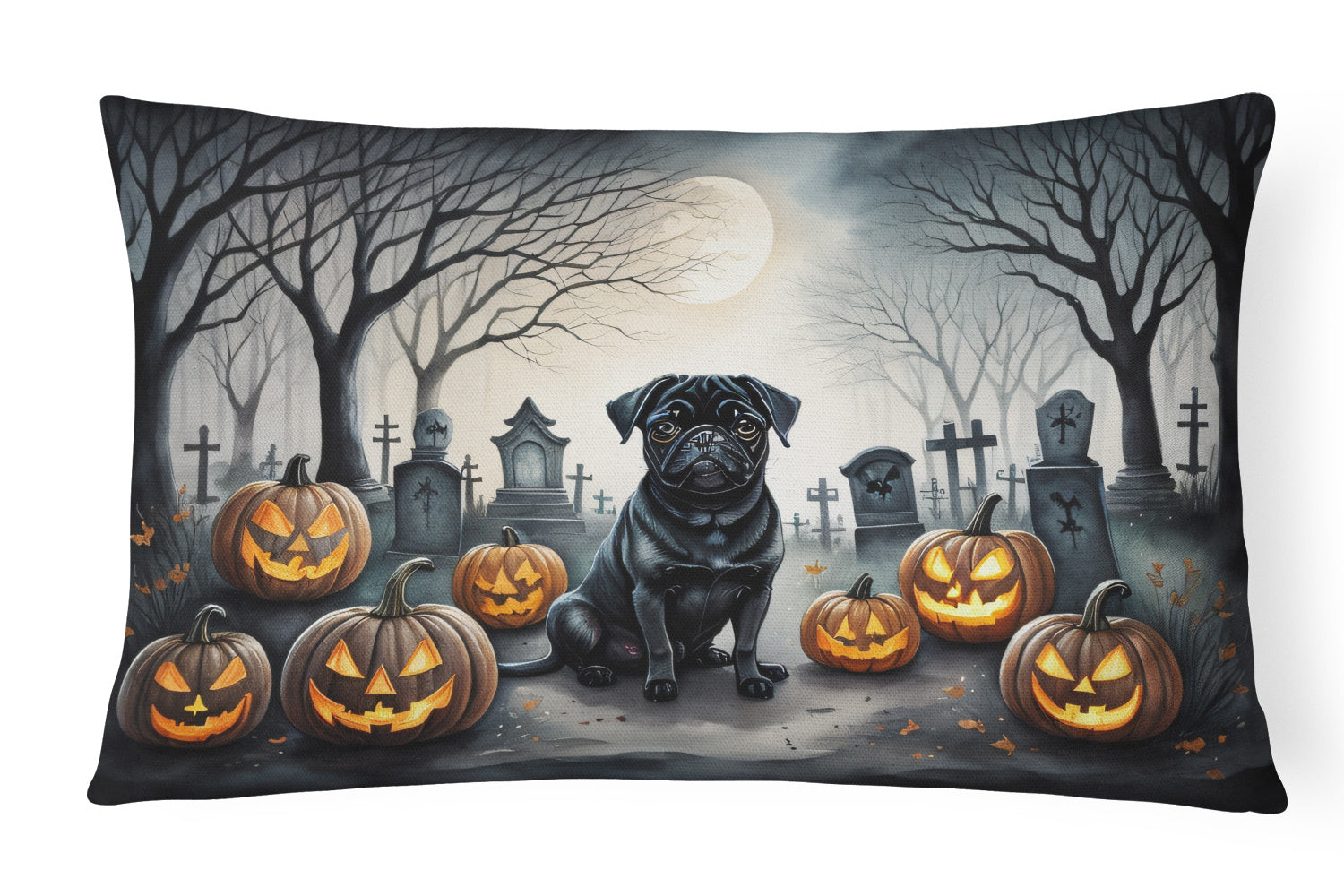 Spooky Halloween Throw Pillow Throw Pillow for Indoor Couch Bed Outdoor Patio Washable, Pug 2065,12Hx16W