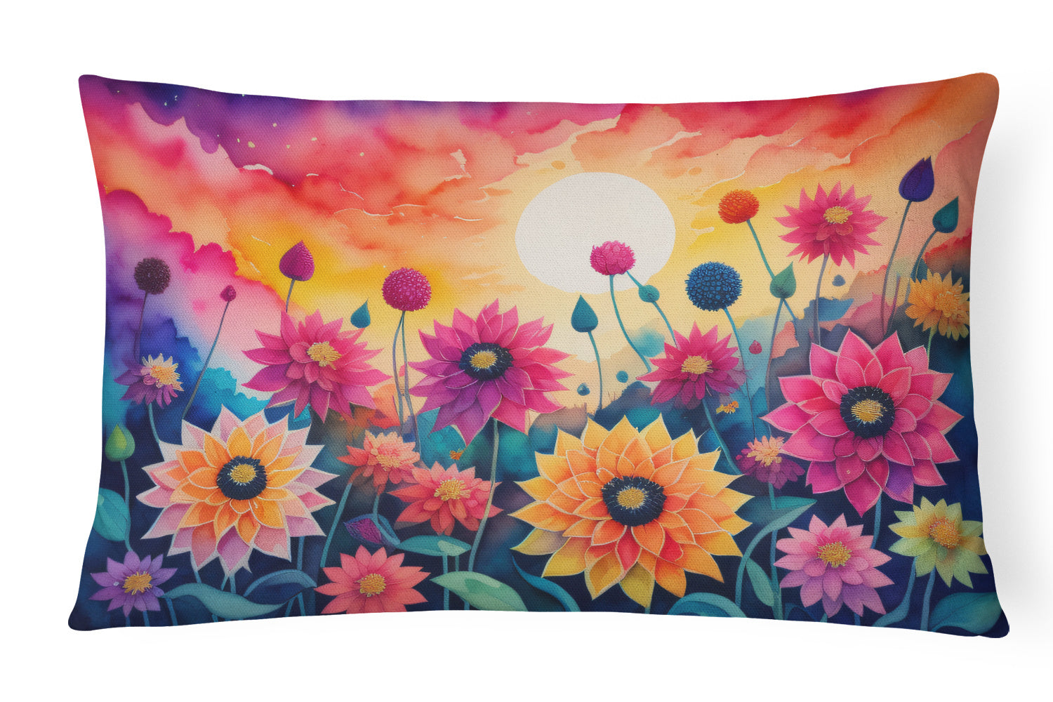 Flowers in Color Throw Pillow Throw Pillow for Indoor Couch Bed Outdoor Patio Washable, Dahlias,12Hx16W