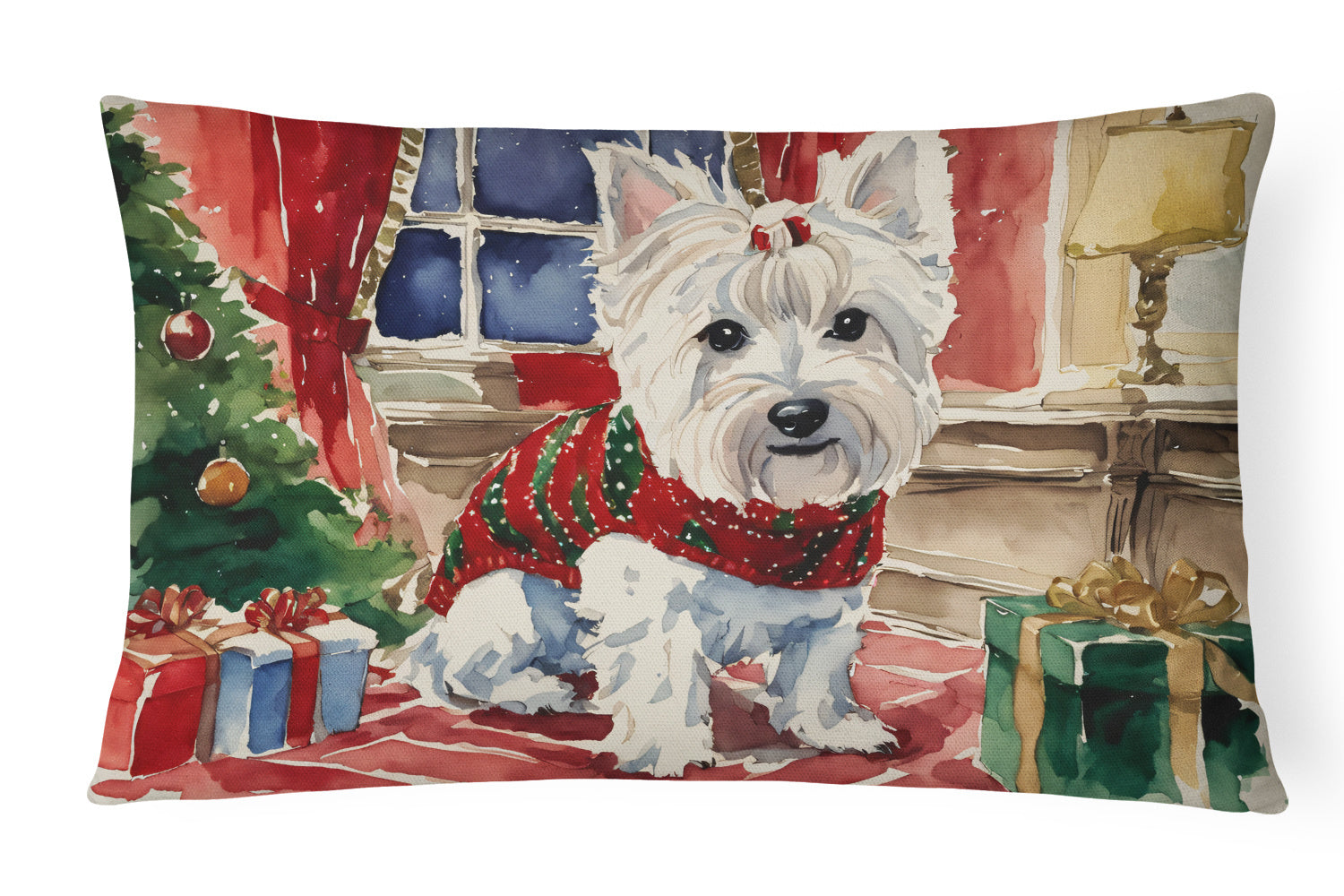 Waiting on Christmas Throw Pillow Throw Pillow for Indoor Couch Bed Outdoor Patio Washable, Westie 1389,12Hx16W