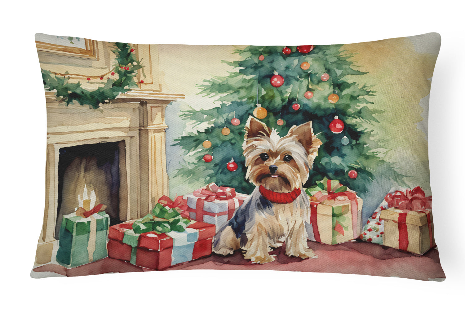 Waiting on Christmas Throw Pillow Throw Pillow for Indoor Couch Bed Outdoor Patio Washable, Yorkie 1396,12Hx16W