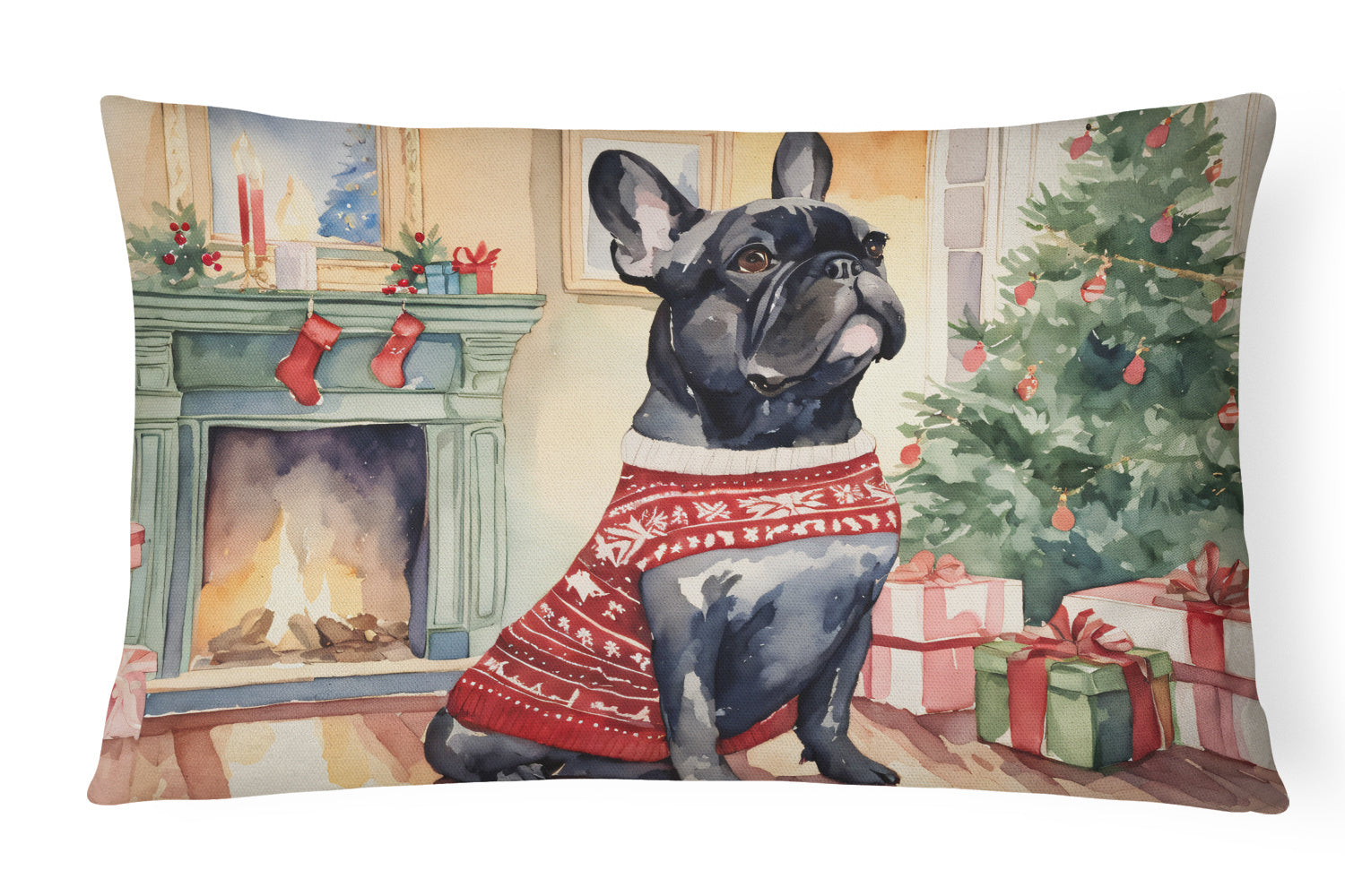 Waiting on Christmas Throw Pillow Throw Pillow for Indoor Couch Bed Outdoor Patio Washable, French Bulldog 1353,12Hx16W