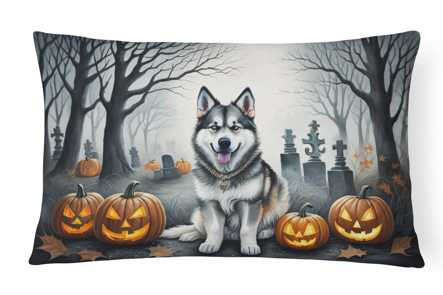 Spooky Halloween Throw Pillow Throw Pillow for Indoor Couch Bed Outdoor Patio Washable, Alaskan Malamute 2007,12Hx16W