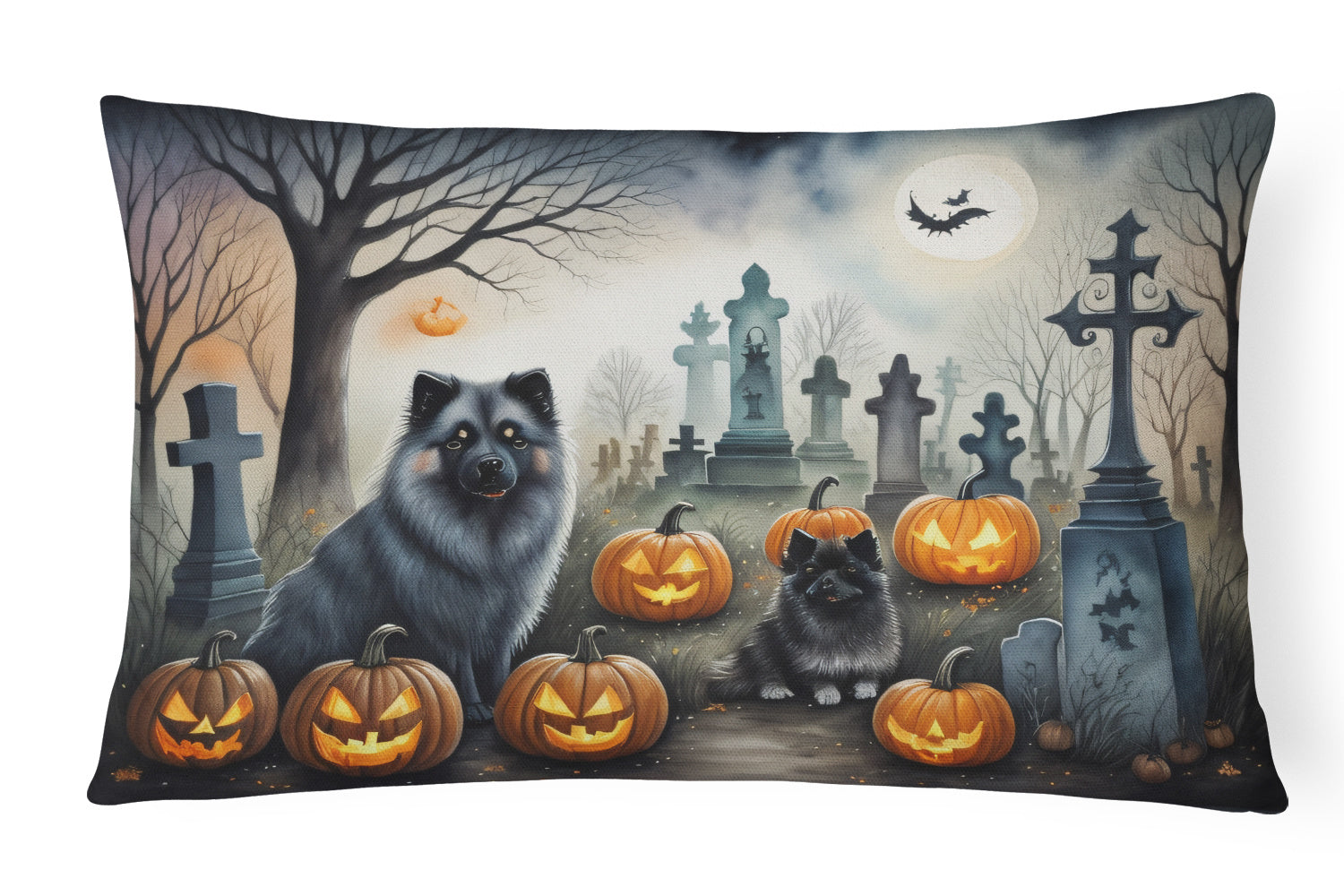 Spooky Halloween Throw Pillow Throw Pillow for Indoor Couch Bed Outdoor Patio Washable, Keeshond 2047,12Hx16W