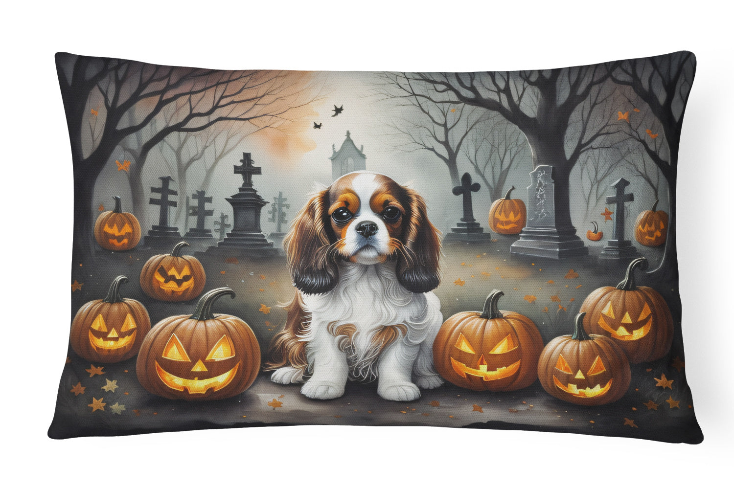 Spooky Halloween Throw Pillow Throw Pillow for Indoor Couch Bed Outdoor Patio Washable, Cavalier Spaniel 2029,12Hx16W