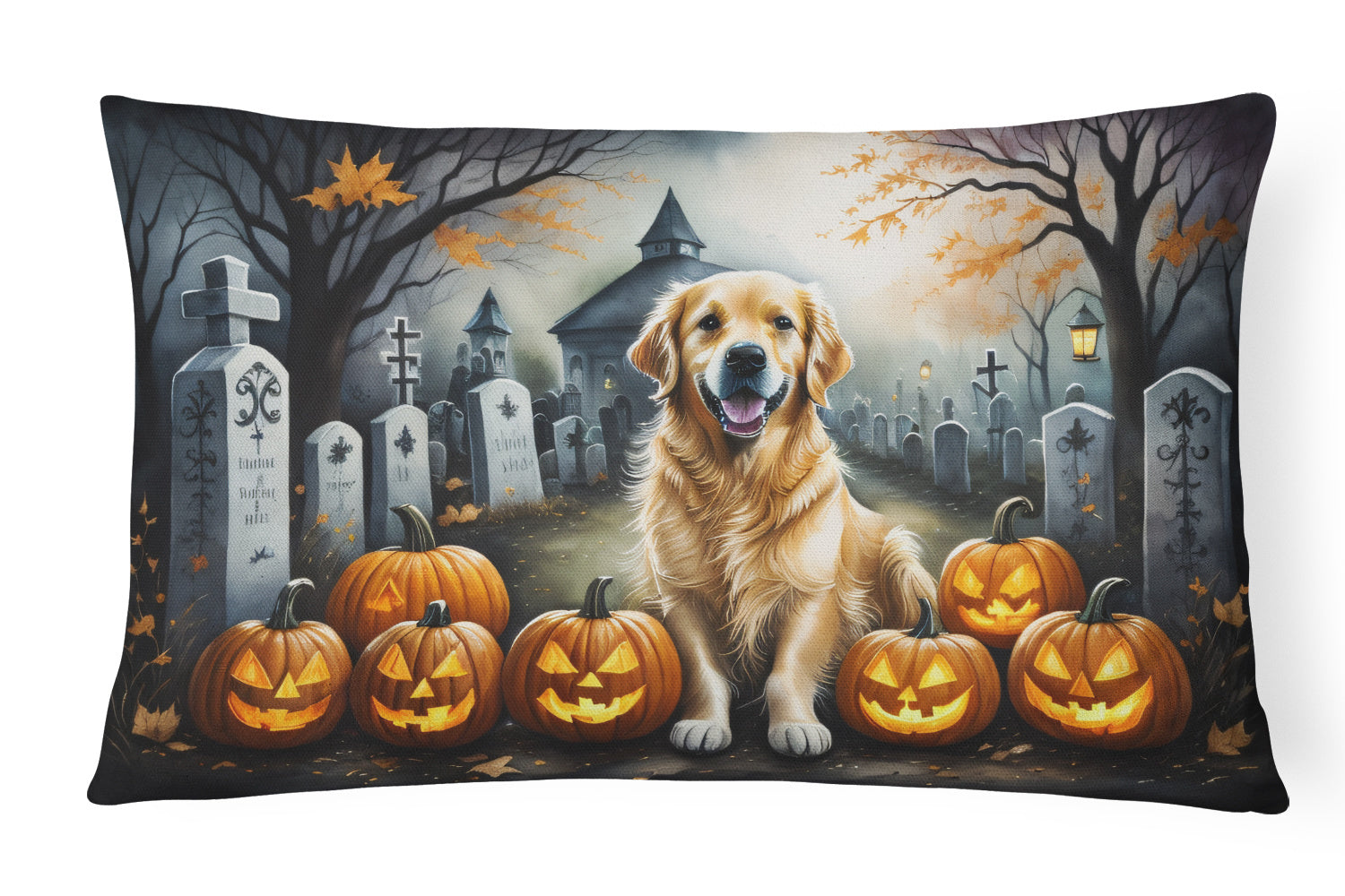 Spooky Halloween Throw Pillow Throw Pillow for Indoor Couch Bed Outdoor Patio Washable, Golden Retriever 2042,12Hx16W