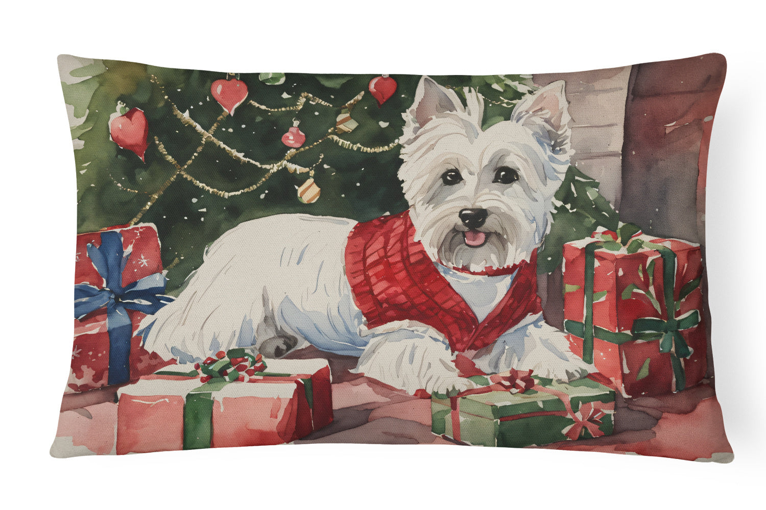 Waiting on Christmas Throw Pillow Throw Pillow for Indoor Couch Bed Outdoor Patio Washable, Westie 1387,12Hx16W