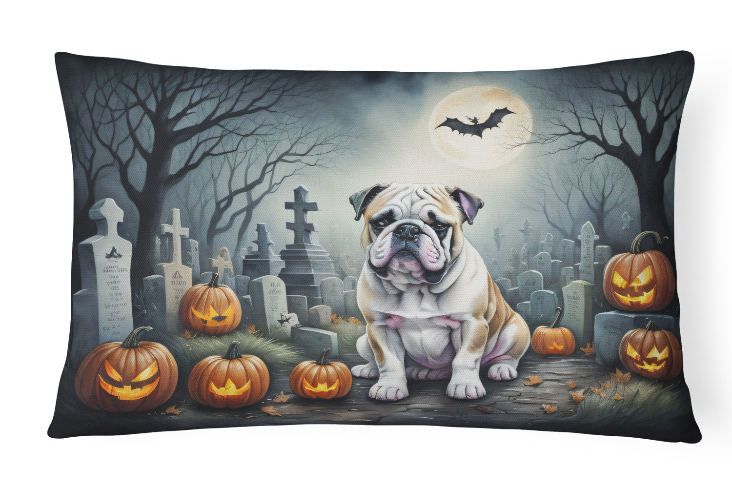 Spooky Halloween Throw Pillow Throw Pillow for Indoor Couch Bed Outdoor Patio Washable, English Bulldog 2040,12Hx16W