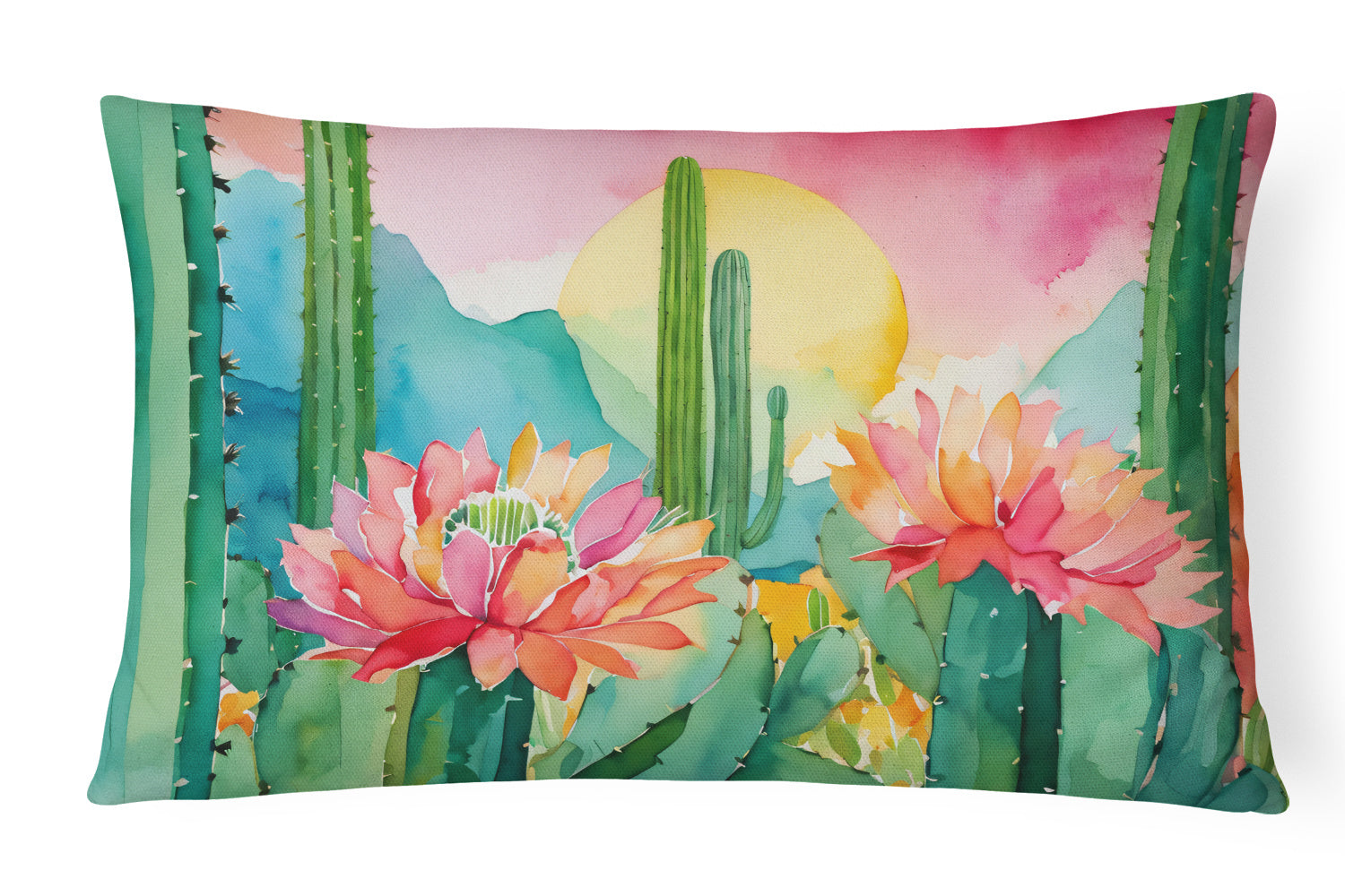 State Watercolor Flowers Throw Pillow Throw Pillow for Indoor Couch Bed Outdoor Patio Washable, Arizona Saguaro Cactus Blossom 1625,12Hx16W