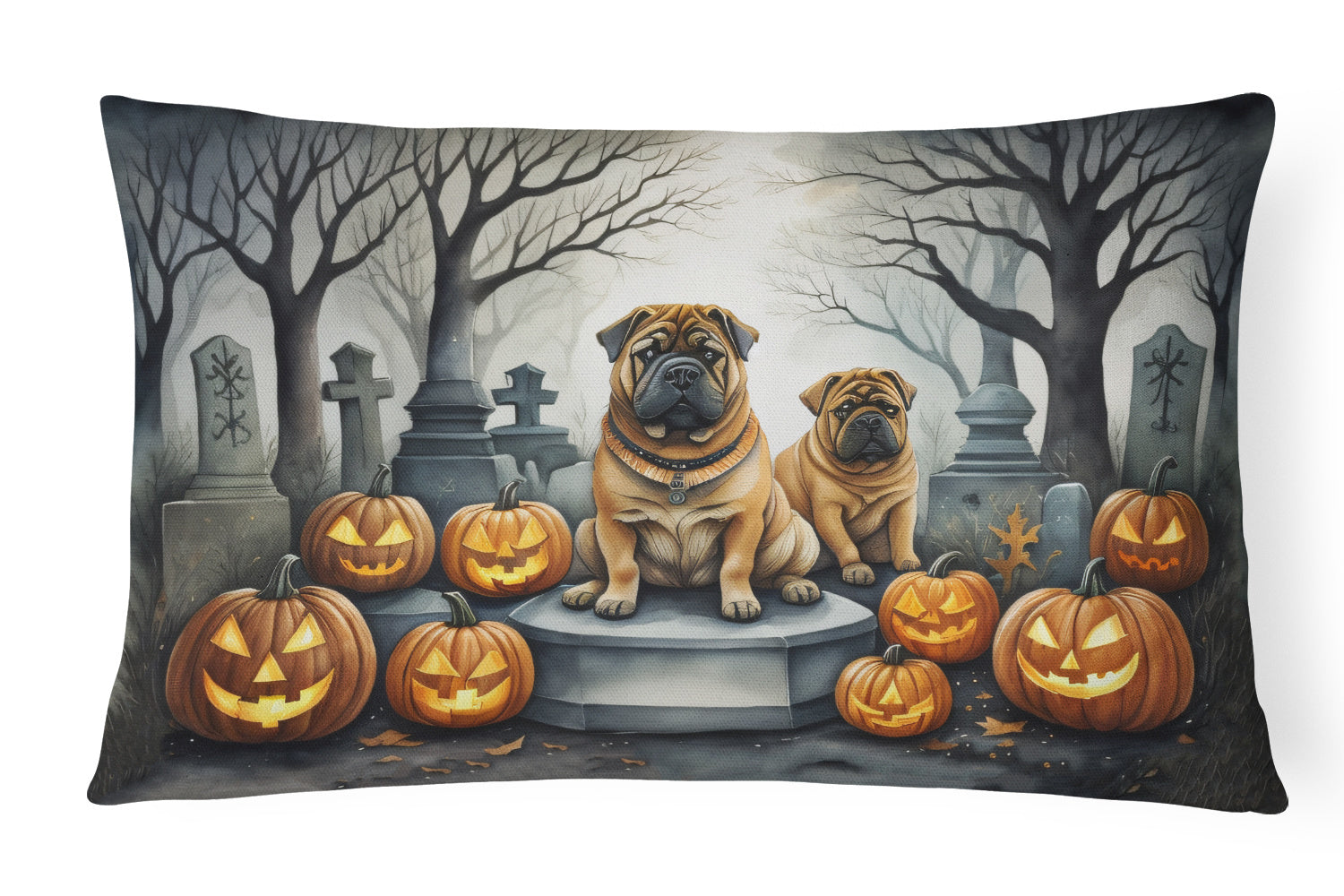 Spooky Halloween Throw Pillow Throw Pillow for Indoor Couch Bed Outdoor Patio Washable, Shar Pei 2052,12Hx16W