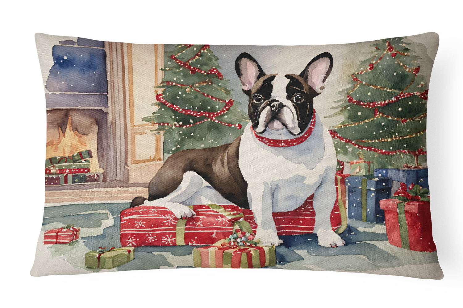 Waiting on Christmas Throw Pillow Throw Pillow for Indoor Couch Bed Outdoor Patio Washable, French Bulldog 1354,12Hx16W