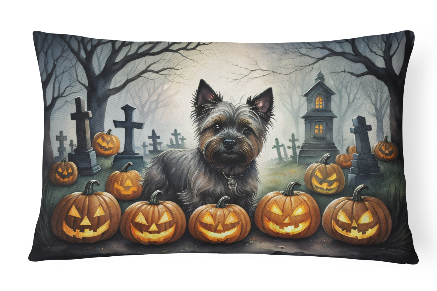 Spooky Halloween Throw Pillow Throw Pillow for Indoor Couch Bed Outdoor Patio Washable, Cairn Terrier 2027,12Hx16W