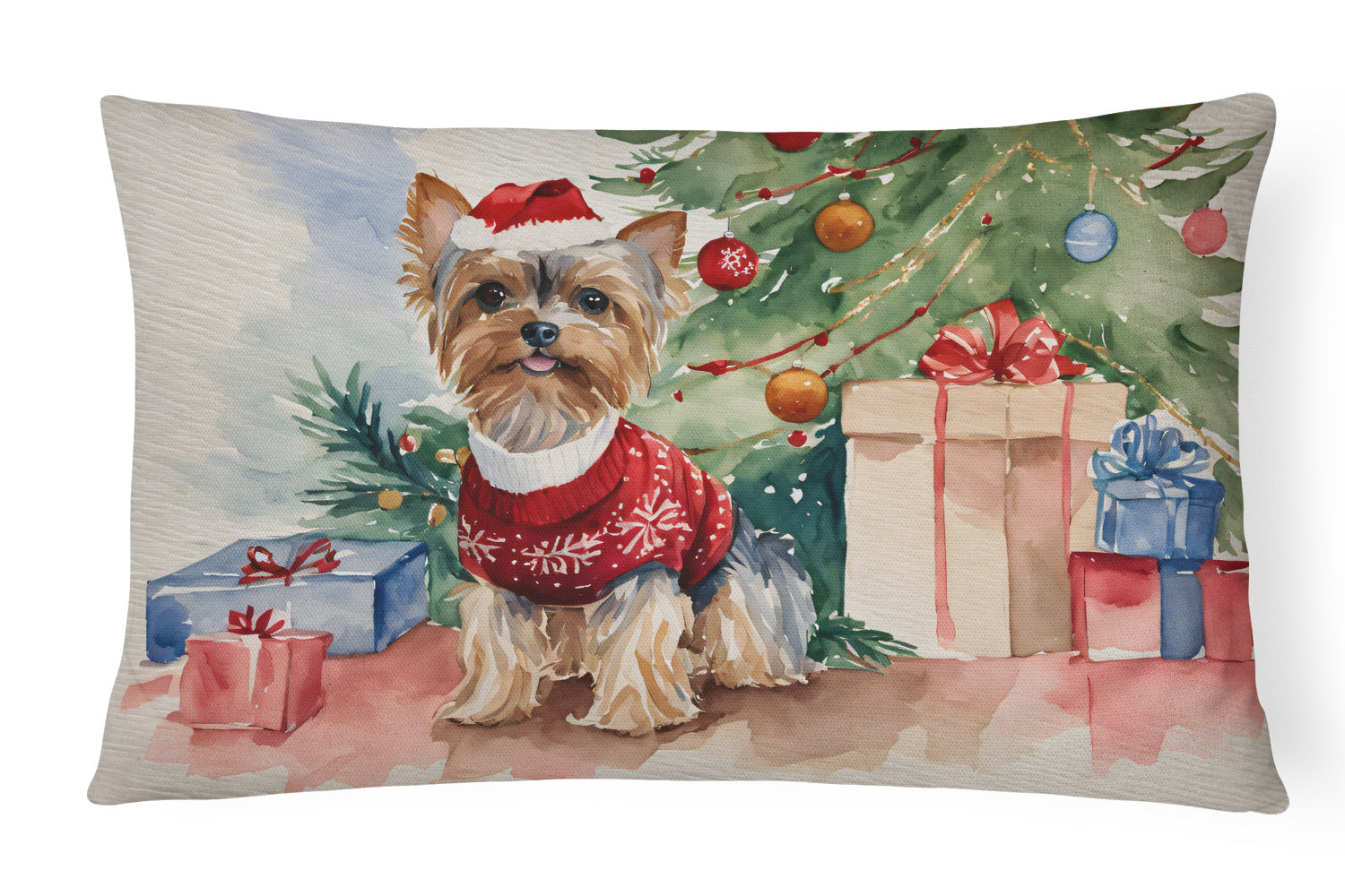 Waiting on Christmas Throw Pillow Throw Pillow for Indoor Couch Bed Outdoor Patio Washable, Yorkie 1394,12Hx16W