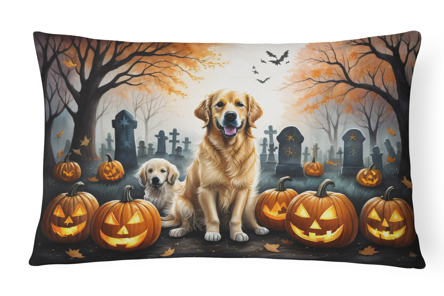 Spooky Halloween Throw Pillow Throw Pillow for Indoor Couch Bed Outdoor Patio Washable, Golden Retriever 2043,12Hx16W