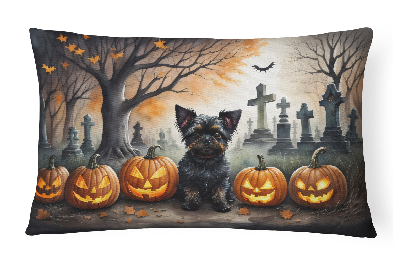 Spooky Halloween Throw Pillow Throw Pillow for Indoor Couch Bed Outdoor Patio Washable, Affenpinscher 2002,12Hx16W