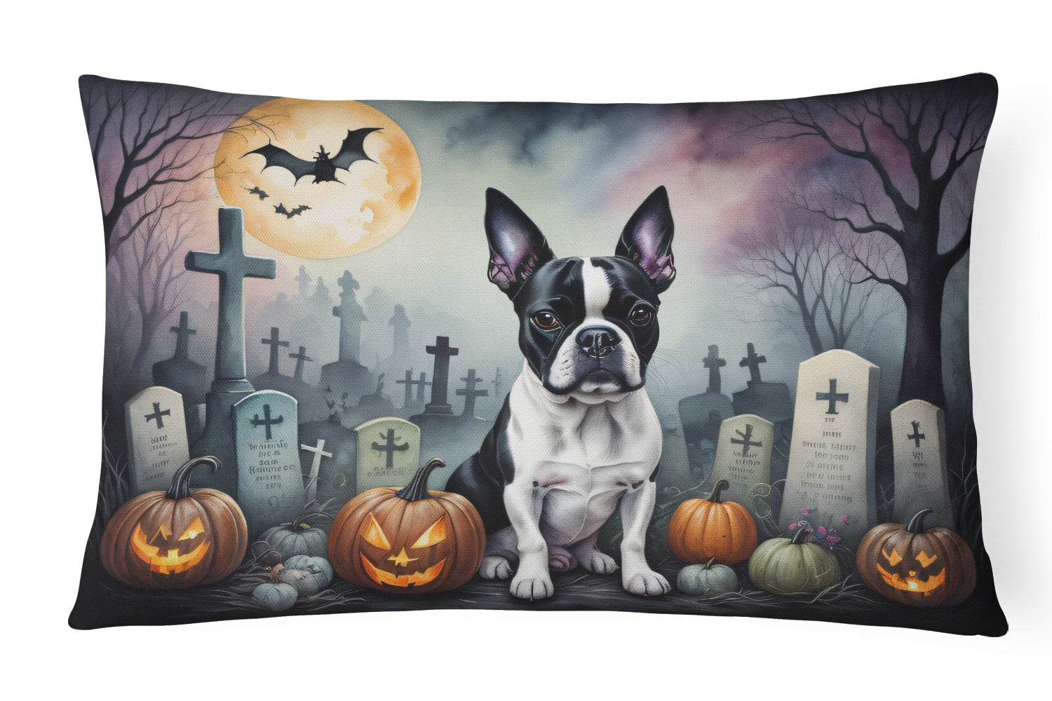 Spooky Halloween Throw Pillow Throw Pillow for Indoor Couch Bed Outdoor Patio Washable, Boston Terrier 2020,12Hx16W