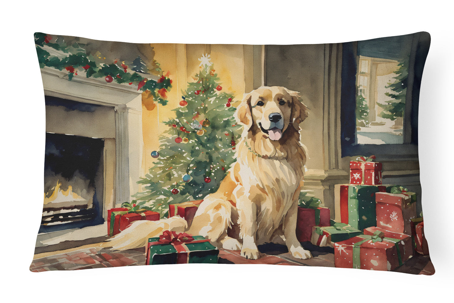 Waiting on Christmas Throw Pillow Throw Pillow for Indoor Couch Bed Outdoor Patio Washable, Golden Retriever 1363,12Hx16W