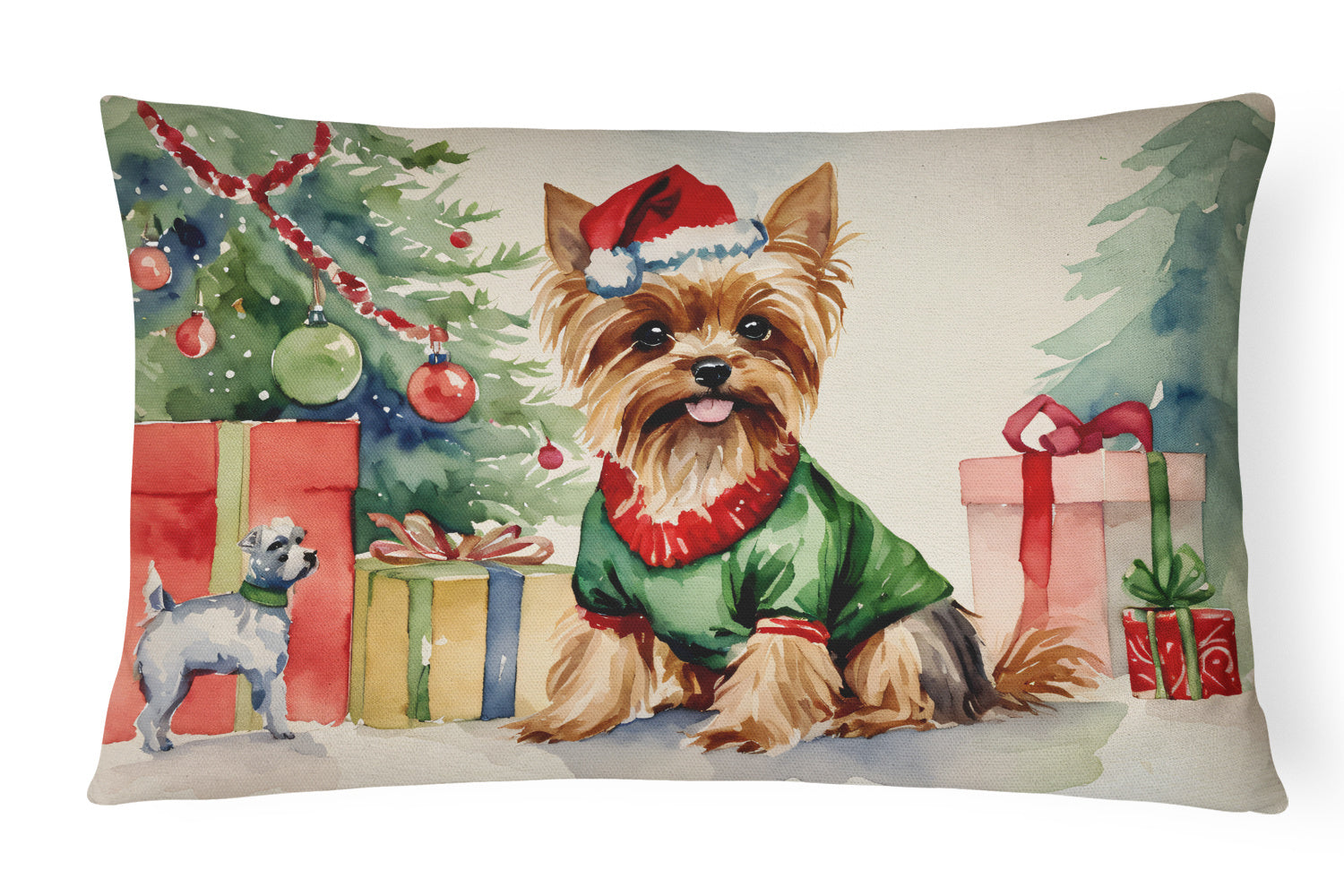 Waiting on Christmas Throw Pillow Throw Pillow for Indoor Couch Bed Outdoor Patio Washable, Yorkie 1397,12Hx16W