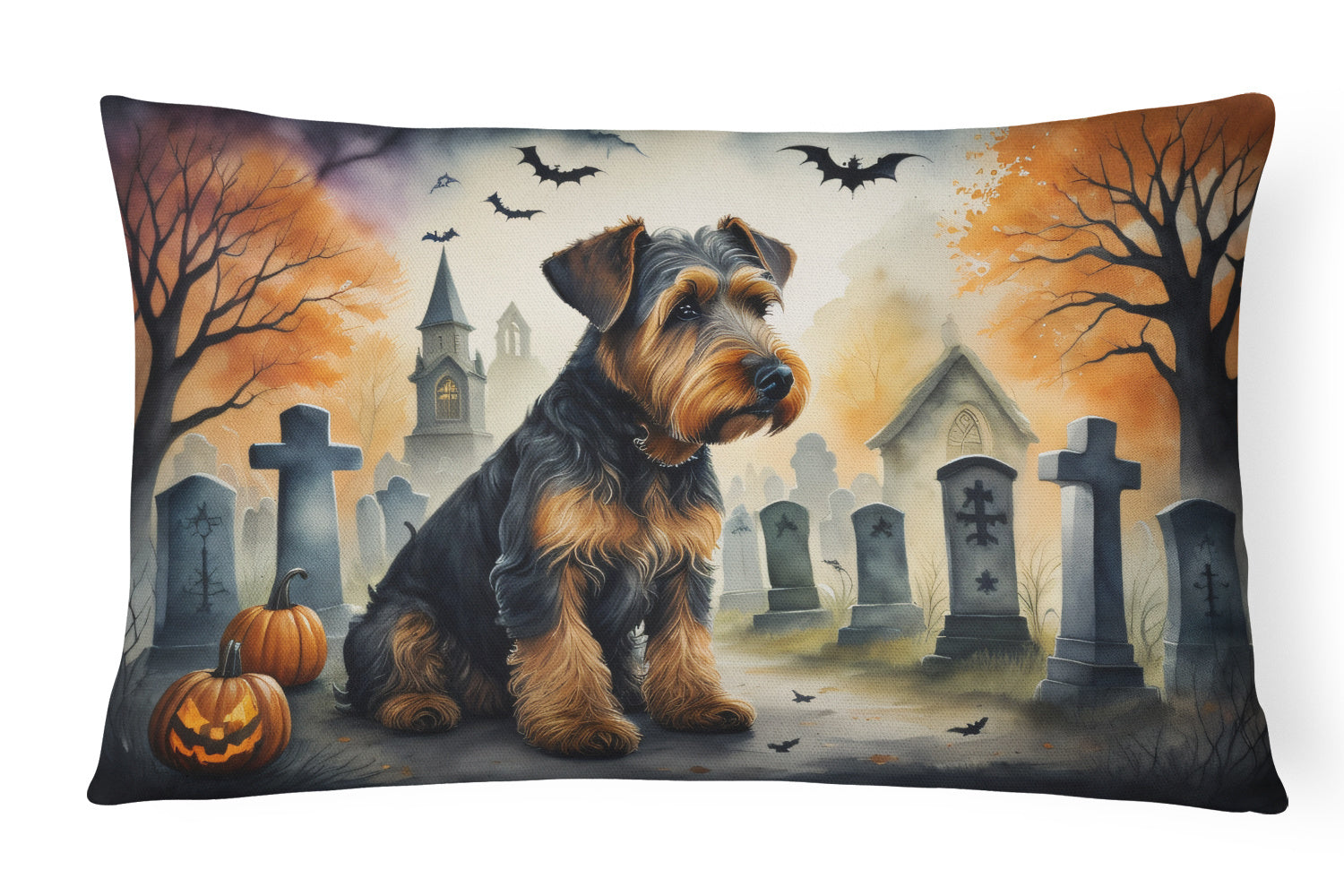 Spooky Halloween Throw Pillow Throw Pillow for Indoor Couch Bed Outdoor Patio Washable, Airedale Terrier 2004,12Hx16W