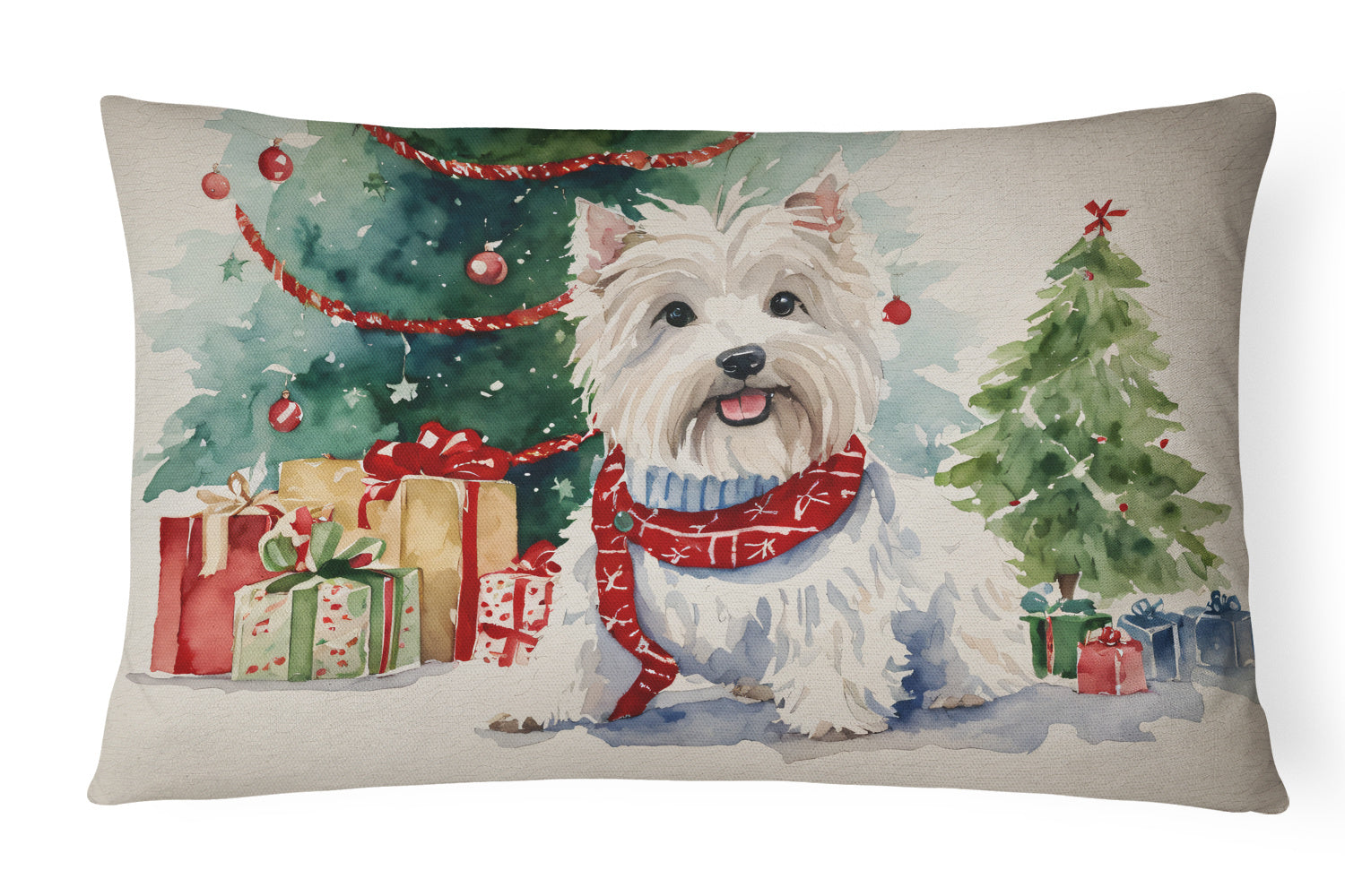 Waiting on Christmas Throw Pillow Throw Pillow for Indoor Couch Bed Outdoor Patio Washable, Westie 1383,12Hx16W