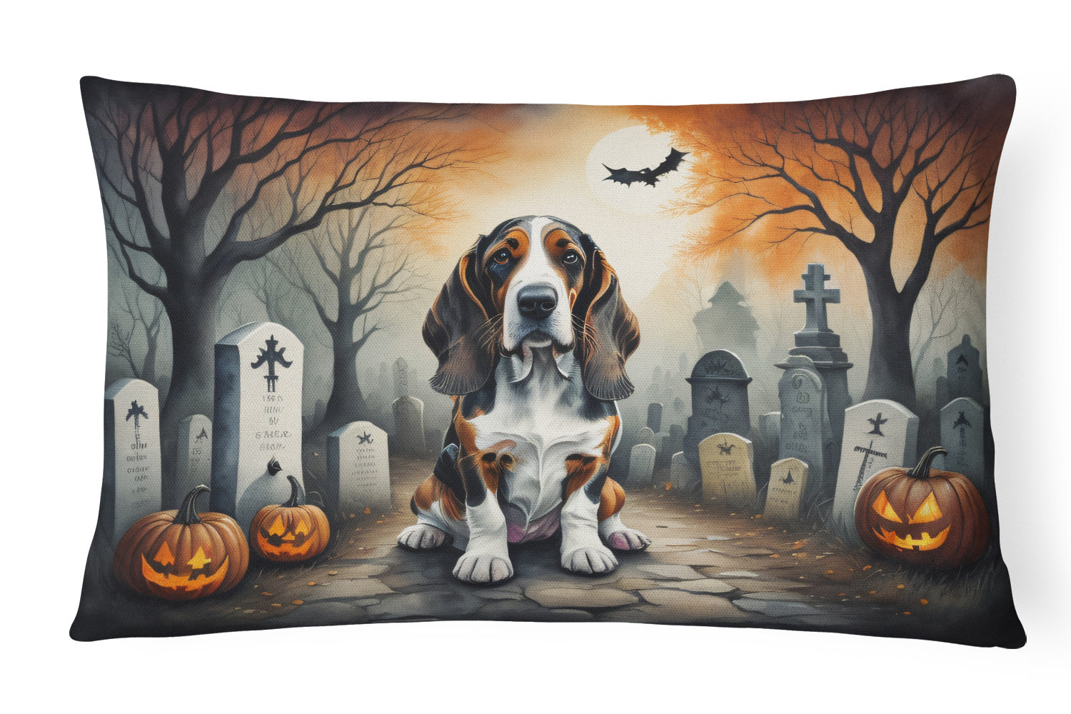 Spooky Halloween Throw Pillow Throw Pillow for Indoor Couch Bed Outdoor Patio Washable, Basset Hound 2010,12Hx16W