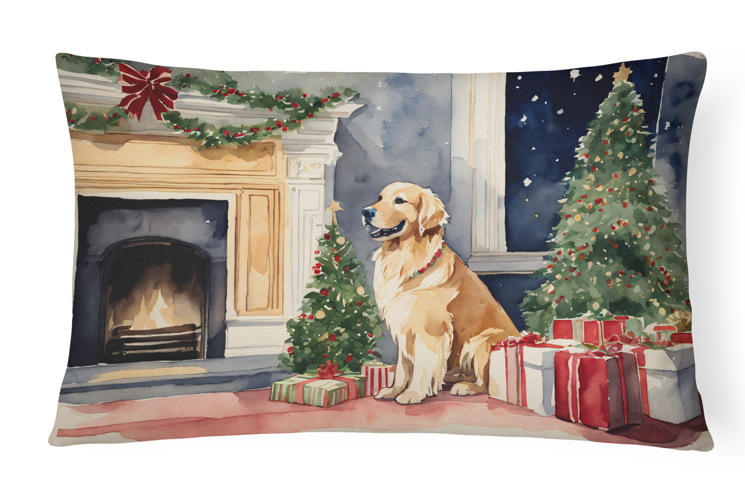 Waiting on Christmas Throw Pillow Throw Pillow for Indoor Couch Bed Outdoor Patio Washable, Golden Retriever 1361,12Hx16W