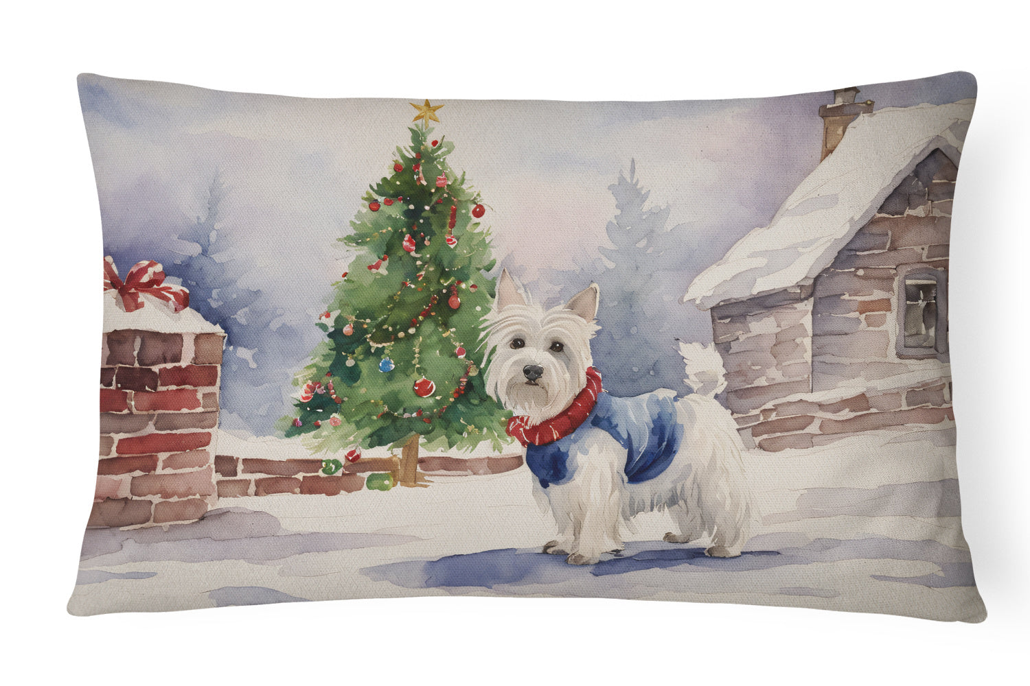 Waiting on Christmas Throw Pillow Throw Pillow for Indoor Couch Bed Outdoor Patio Washable, Westie 1386,12Hx16W