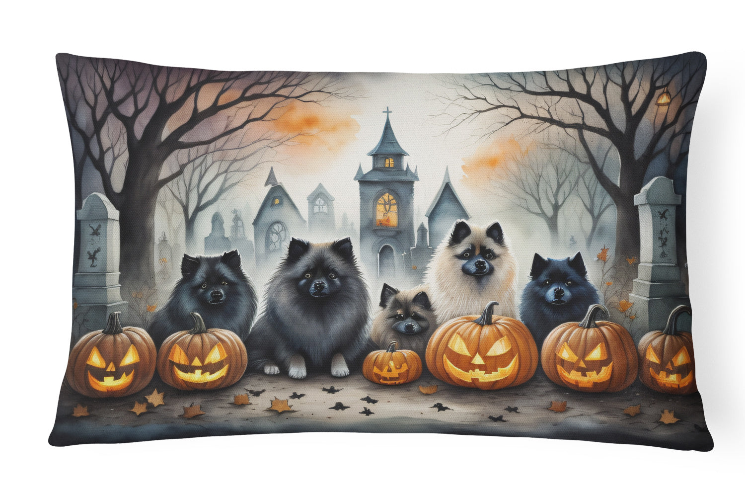 Spooky Halloween Throw Pillow Throw Pillow for Indoor Couch Bed Outdoor Patio Washable, Keeshond 2046,12Hx16W