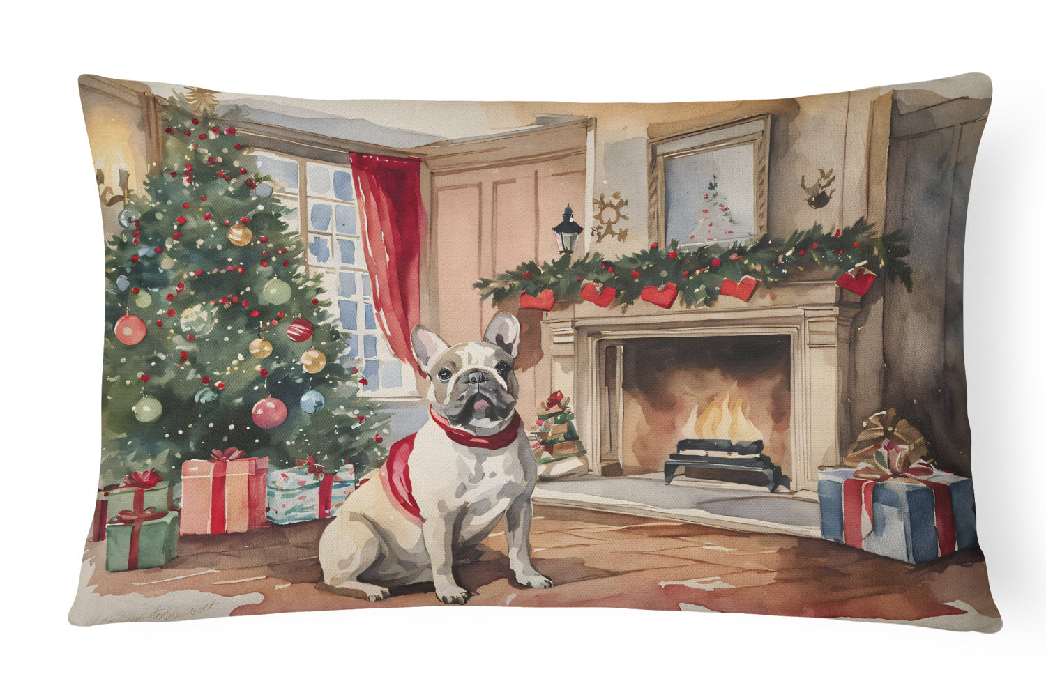 Waiting on Christmas Throw Pillow Throw Pillow for Indoor Couch Bed Outdoor Patio Washable, French Bulldog 1355,12Hx16W