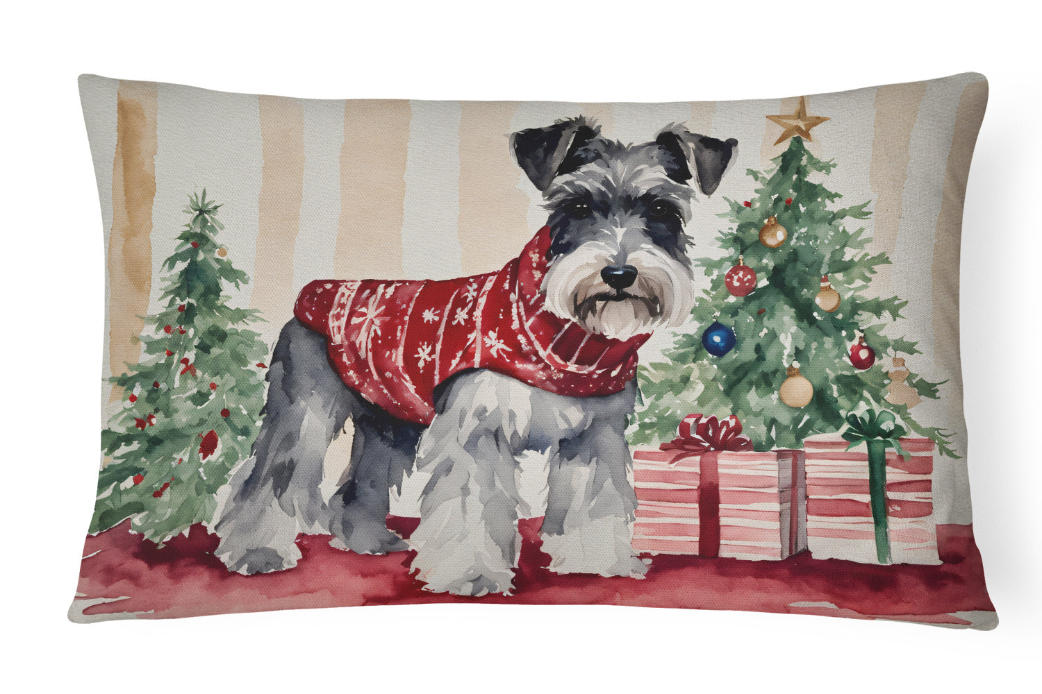 Waiting on Christmas Throw Pillow Throw Pillow for Indoor Couch Bed Outdoor Patio Washable, Schnauzer 1374,12Hx16W