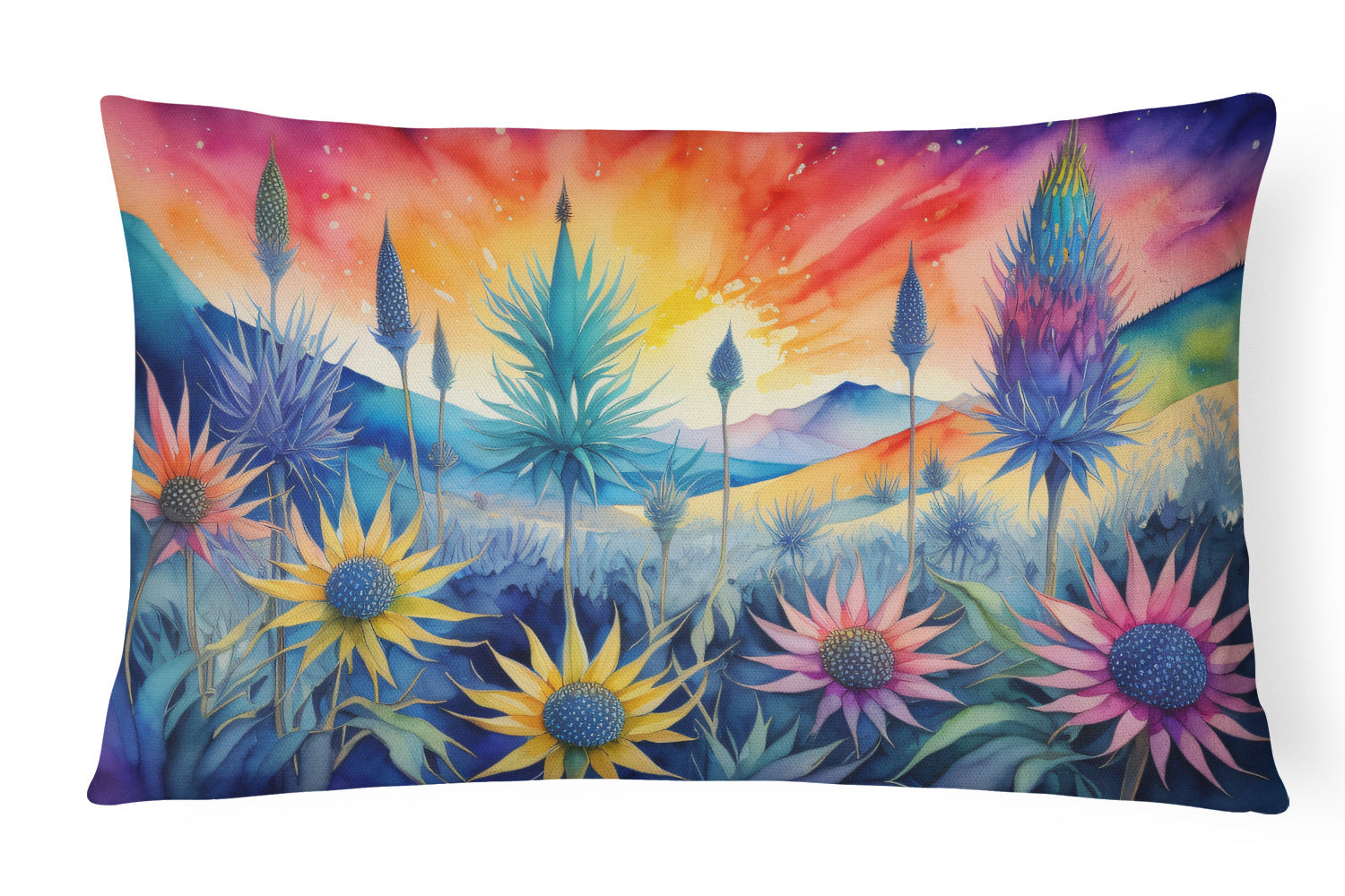 Flowers in Color Throw Pillow Throw Pillow for Indoor Couch Bed Outdoor Patio Washable, Eryngium,12Hx16W