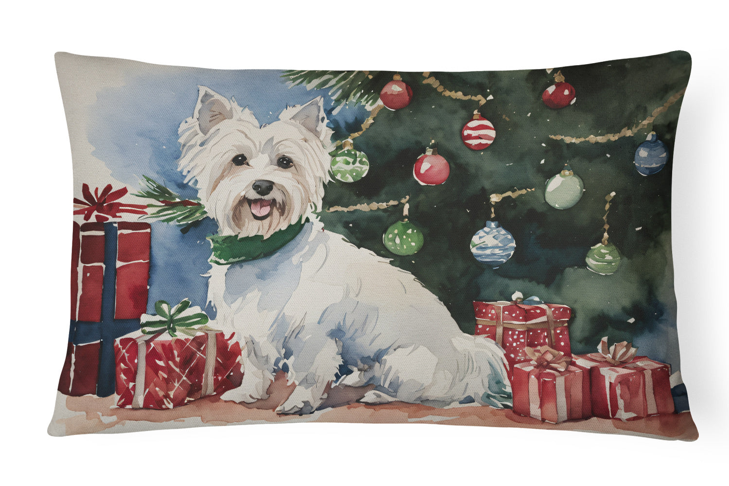 Waiting on Christmas Throw Pillow Throw Pillow for Indoor Couch Bed Outdoor Patio Washable, Westie 1384,12Hx16W