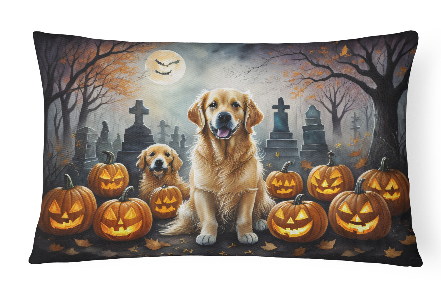 Spooky Halloween Throw Pillow Throw Pillow for Indoor Couch Bed Outdoor Patio Washable, Golden Retriever 2041,12Hx16W