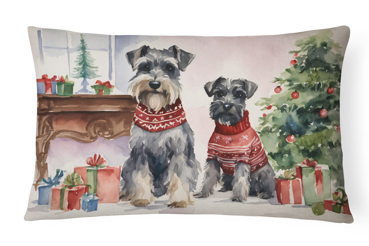 Waiting on Christmas Throw Pillow Throw Pillow for Indoor Couch Bed Outdoor Patio Washable, Schnauzer 1371,12Hx16W