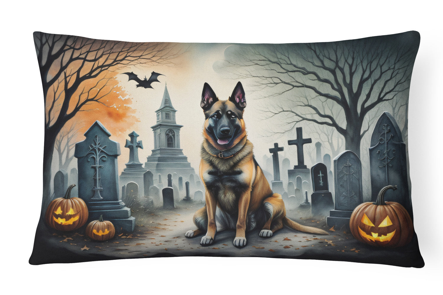 Spooky Halloween Throw Pillow Throw Pillow for Indoor Couch Bed Outdoor Patio Washable, Belgian Malinois 2013,12Hx16W