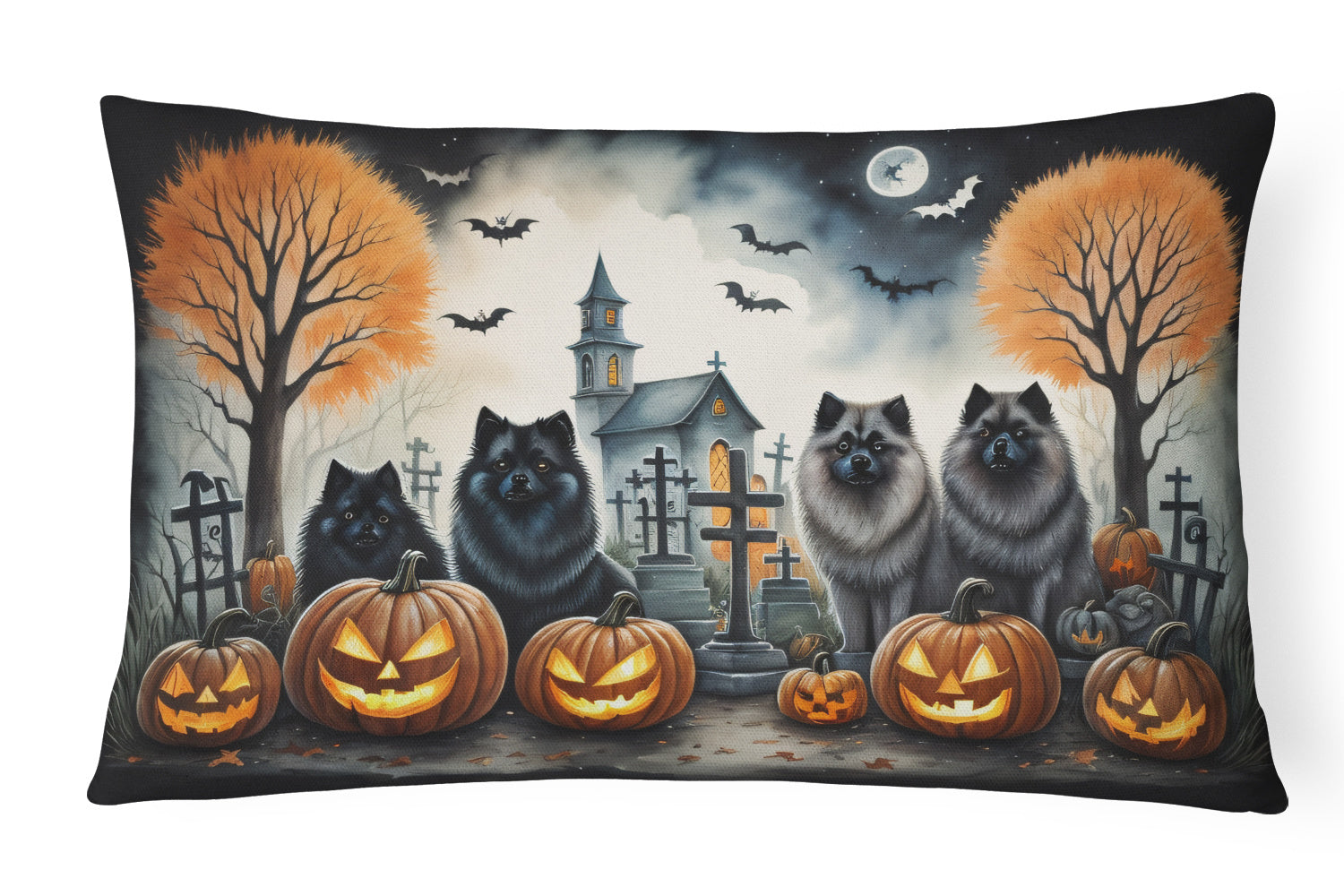 Spooky Halloween Throw Pillow Throw Pillow for Indoor Couch Bed Outdoor Patio Washable, Keeshond 2045,12Hx16W