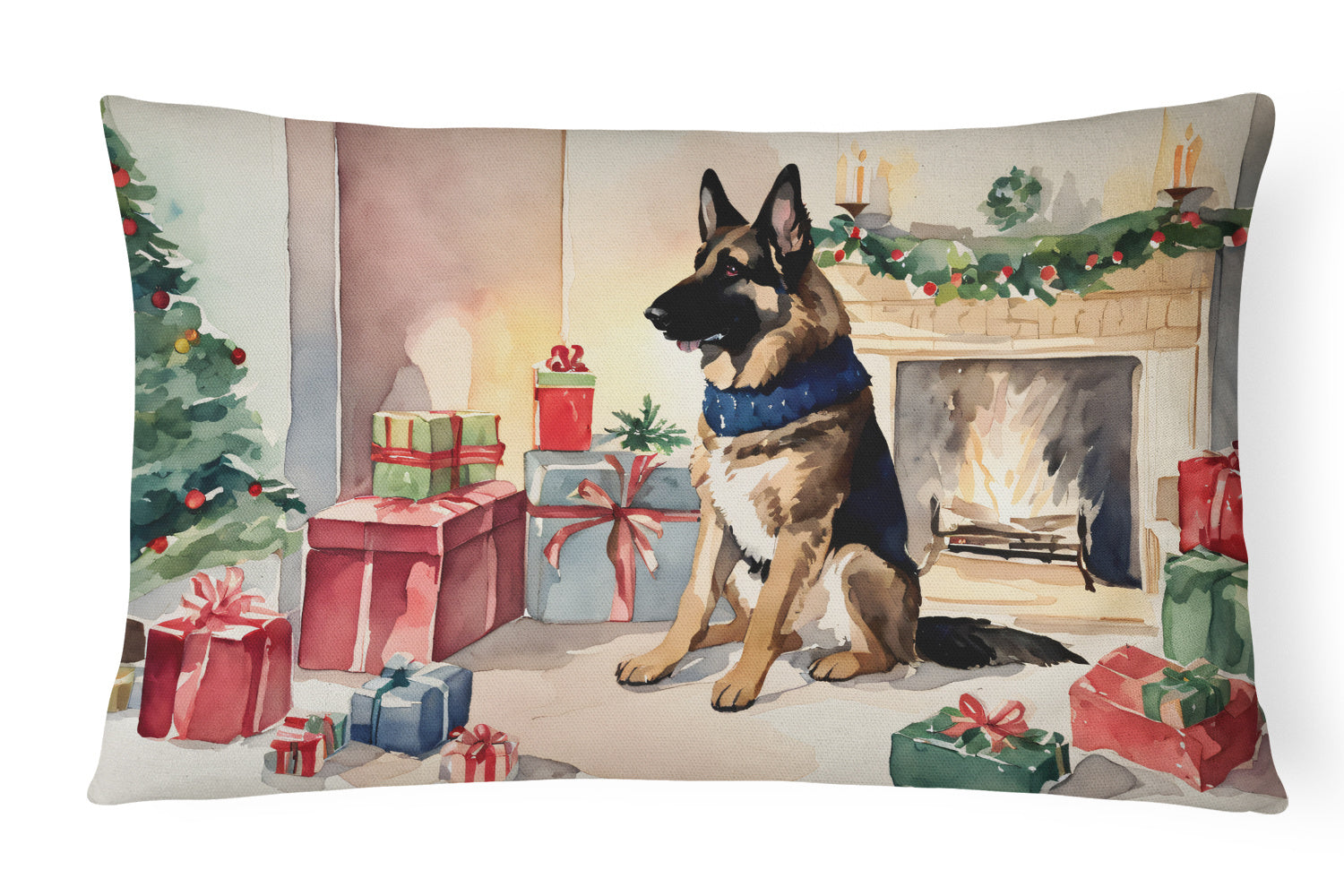 Waiting on Christmas Throw Pillow Throw Pillow for Indoor Couch Bed Outdoor Patio Washable, German Shepherd 1358,12Hx16W