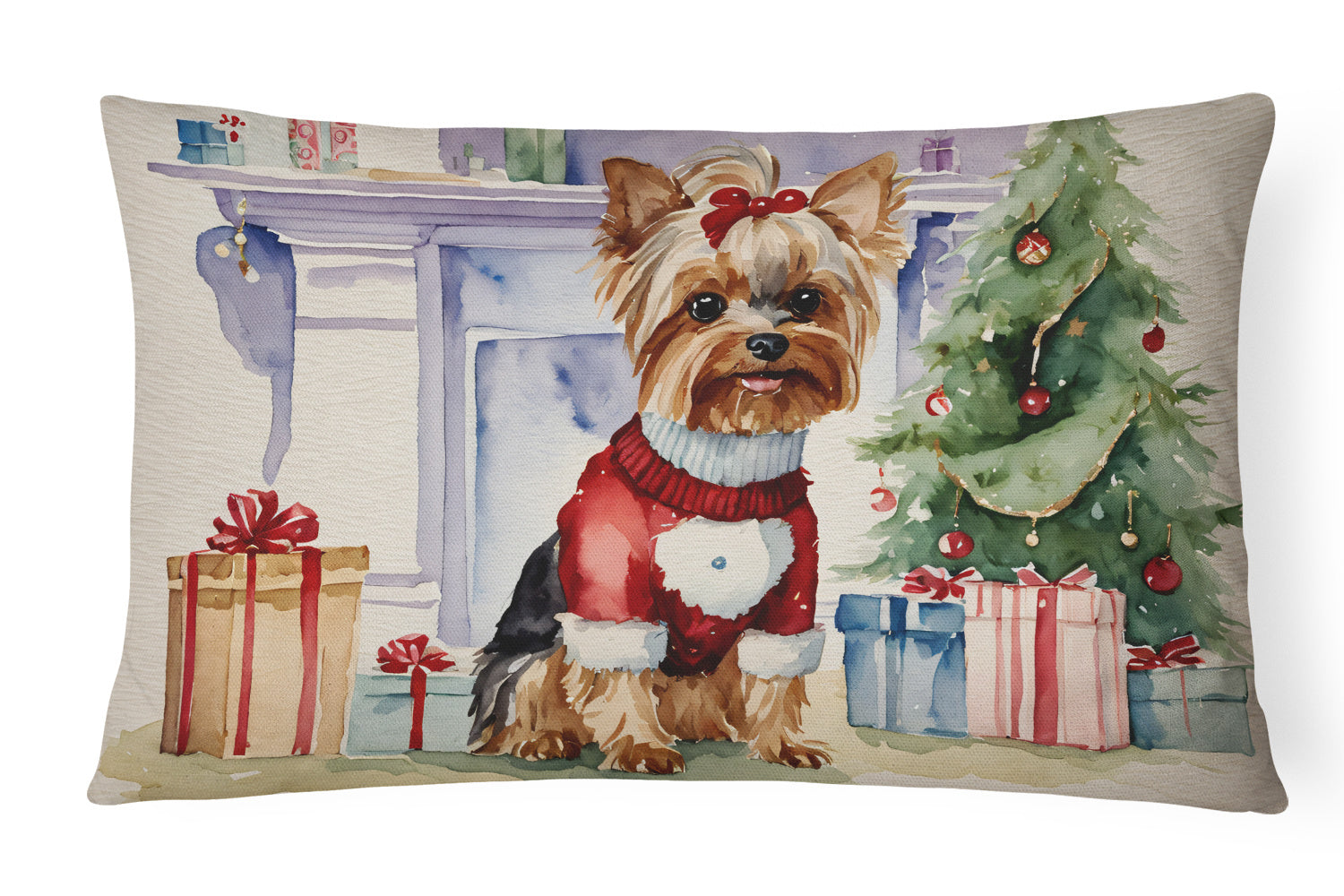 Waiting on Christmas Throw Pillow Throw Pillow for Indoor Couch Bed Outdoor Patio Washable, Yorkie 1393,12Hx16W