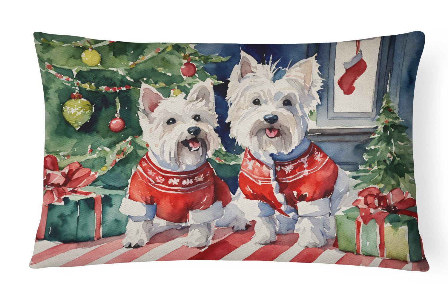 Waiting on Christmas Throw Pillow Throw Pillow for Indoor Couch Bed Outdoor Patio Washable, Westie 1385,12Hx16W