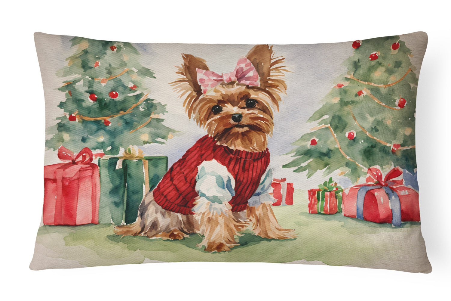 Waiting on Christmas Throw Pillow Throw Pillow for Indoor Couch Bed Outdoor Patio Washable, Yorkie 1395,12Hx16W