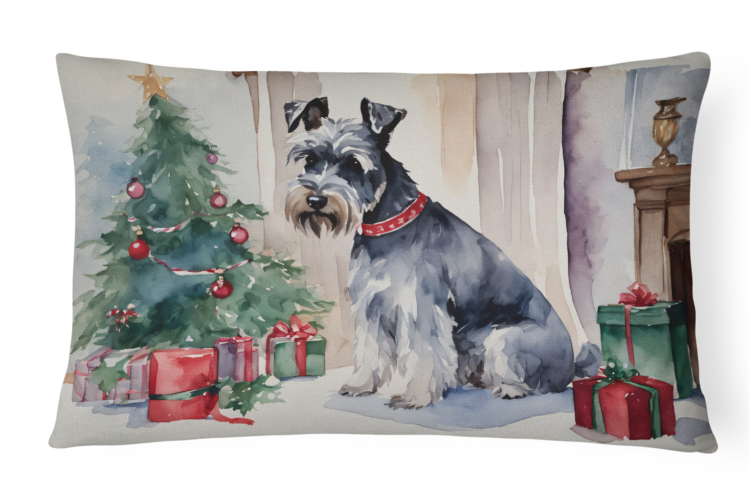 Waiting on Christmas Throw Pillow Throw Pillow for Indoor Couch Bed Outdoor Patio Washable, Schnauzer 1373,12Hx16W