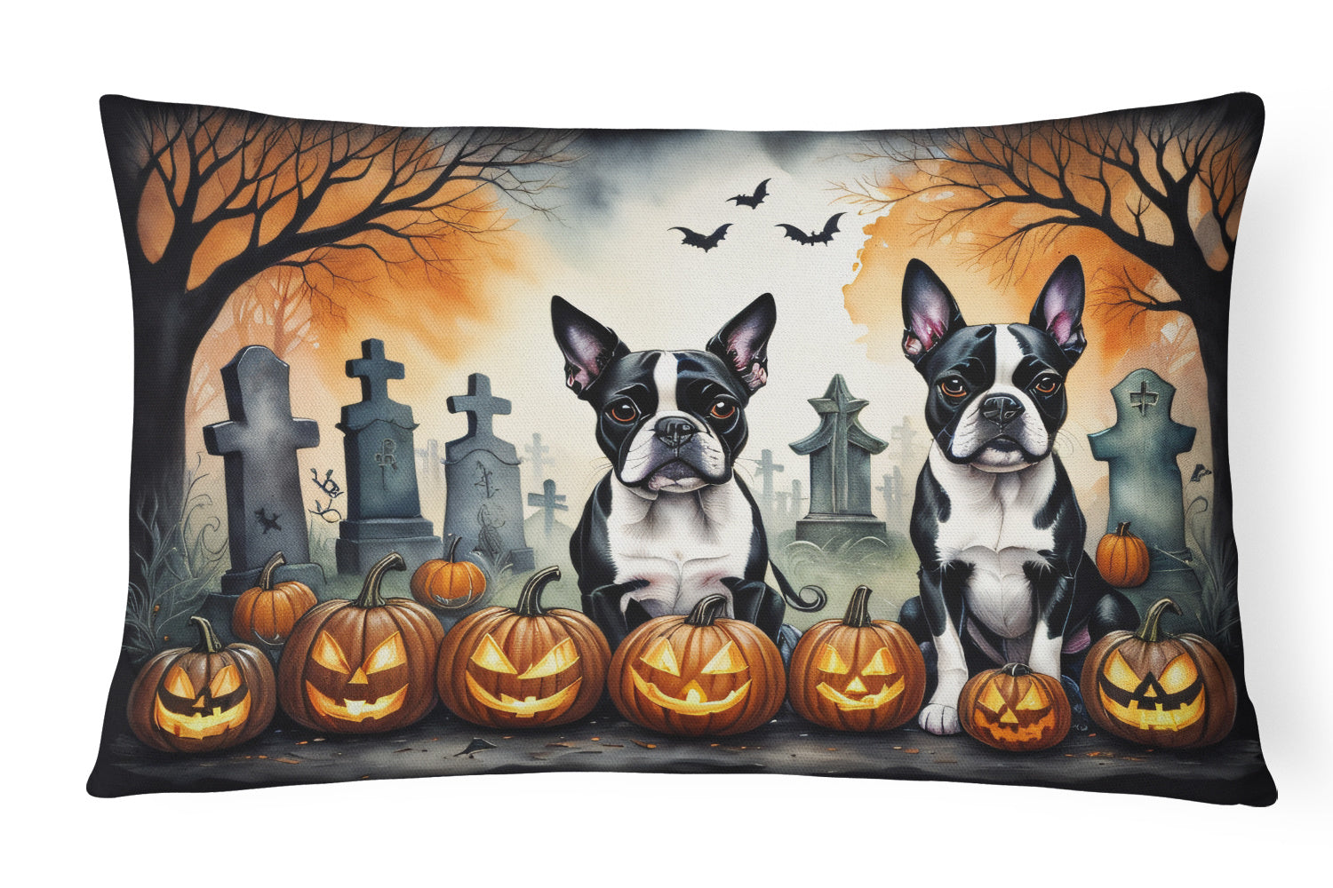 Spooky Halloween Throw Pillow Throw Pillow for Indoor Couch Bed Outdoor Patio Washable, Boston Terrier 2023,12Hx16W