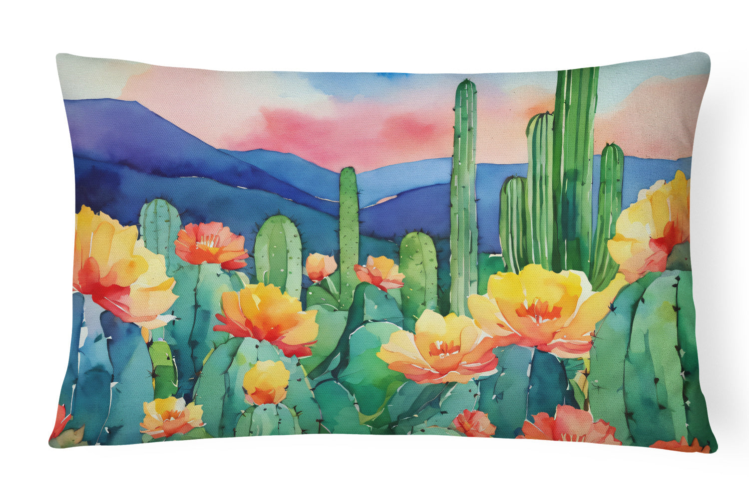 State Watercolor Flowers Throw Pillow Throw Pillow for Indoor Couch Bed Outdoor Patio Washable, Arizona Saguaro Cactus Blossom 1626,12Hx16W