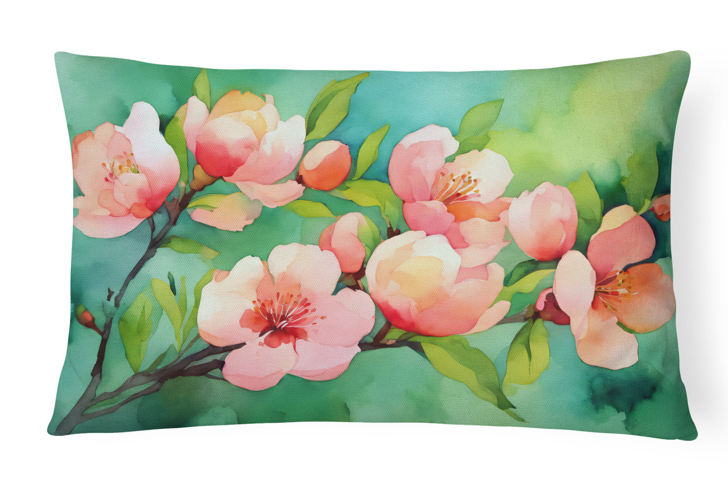 State Watercolor Flowers Throw Pillow Throw Pillow for Indoor Couch Bed Outdoor Patio Washable, Delaware Peach Blossom 1635,12Hx16W