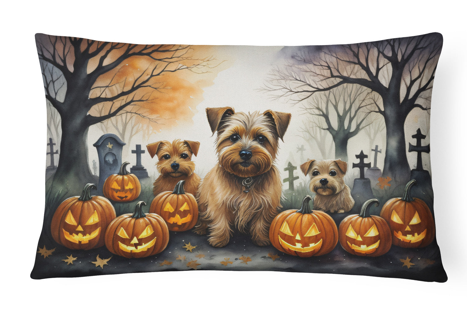 Spooky Halloween Throw Pillow Throw Pillow for Indoor Couch Bed Outdoor Patio Washable, Norfolk Terrier 2048,12Hx16W