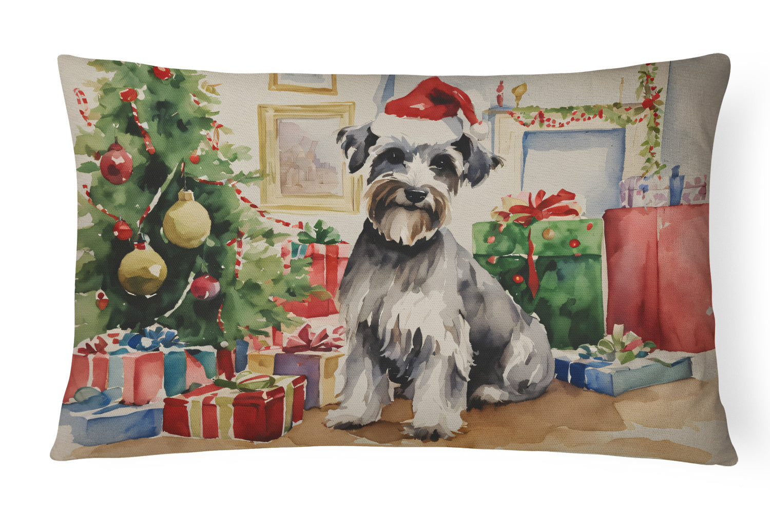 Waiting on Christmas Throw Pillow Throw Pillow for Indoor Couch Bed Outdoor Patio Washable, Schnauzer 1375,12Hx16W