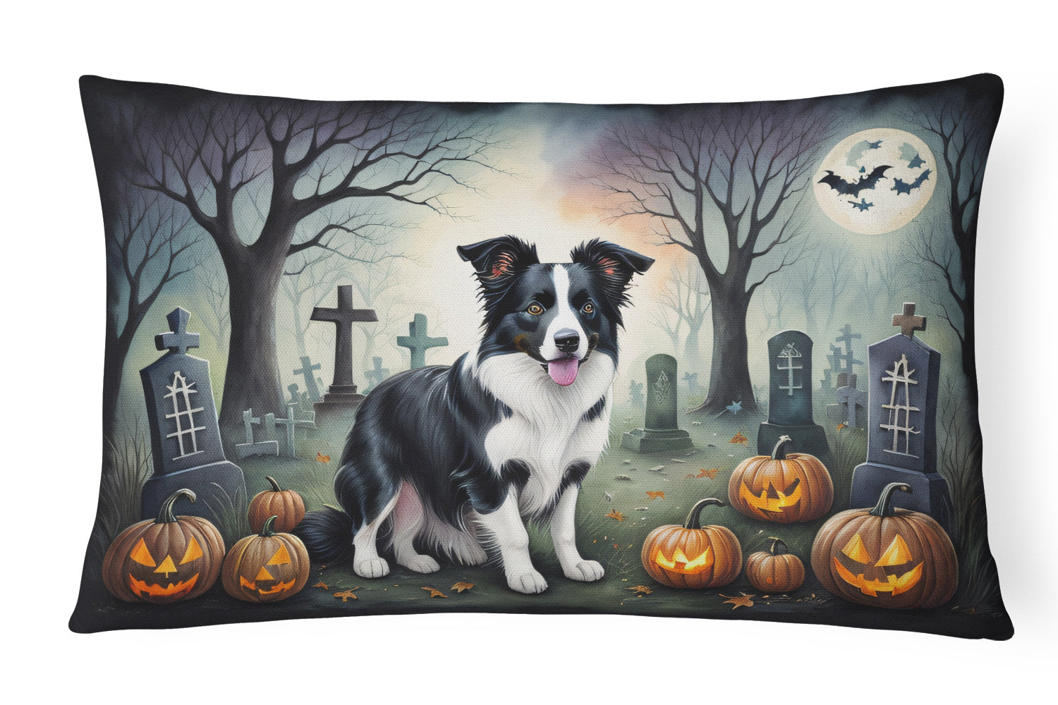 Spooky Halloween Throw Pillow Throw Pillow for Indoor Couch Bed Outdoor Patio Washable, Border Collie 2018,12Hx16W