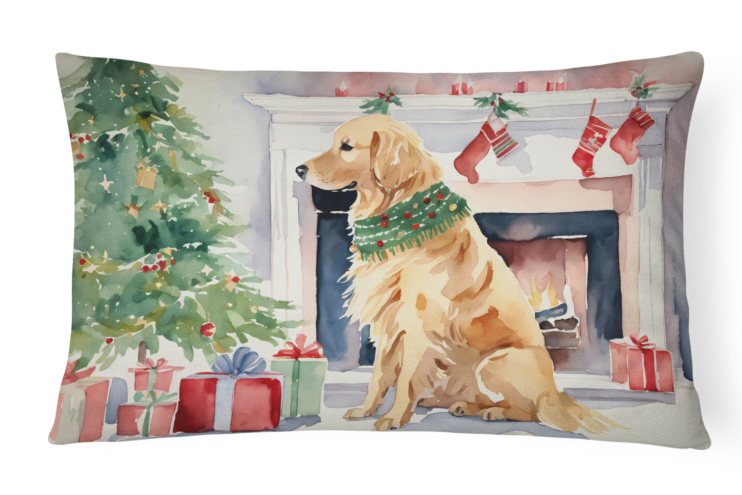 Waiting on Christmas Throw Pillow Throw Pillow for Indoor Couch Bed Outdoor Patio Washable, Golden Retriever 1364,12Hx16W