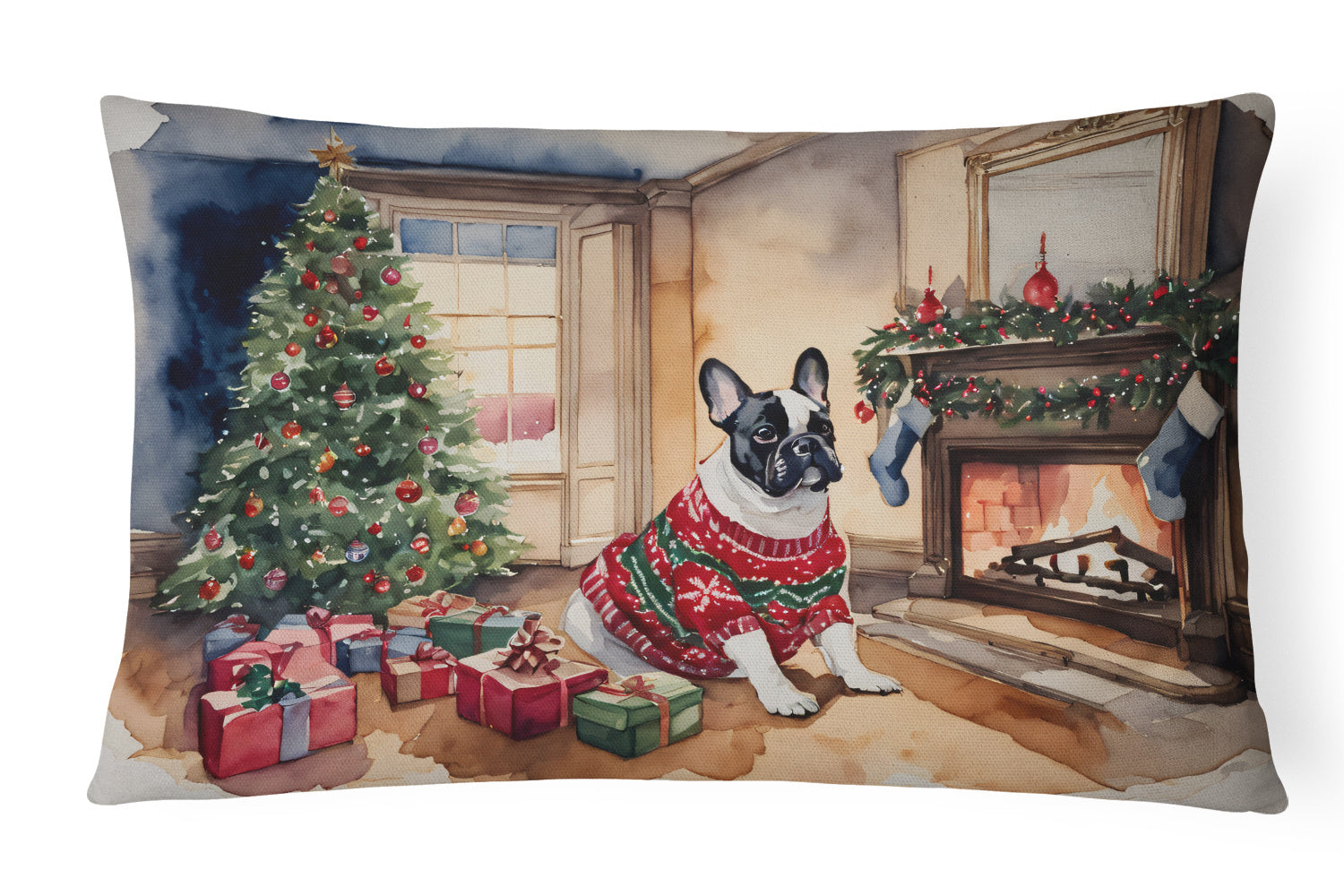 Waiting on Christmas Throw Pillow Throw Pillow for Indoor Couch Bed Outdoor Patio Washable, French Bulldog 1356,12Hx16W