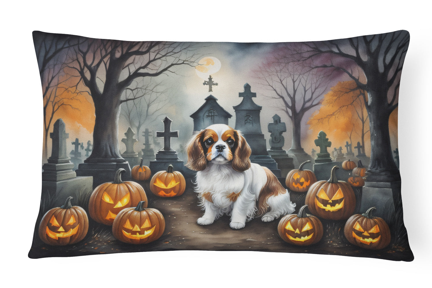 Spooky Halloween Throw Pillow Throw Pillow for Indoor Couch Bed Outdoor Patio Washable, Cavalier Spaniel 2030,12Hx16W