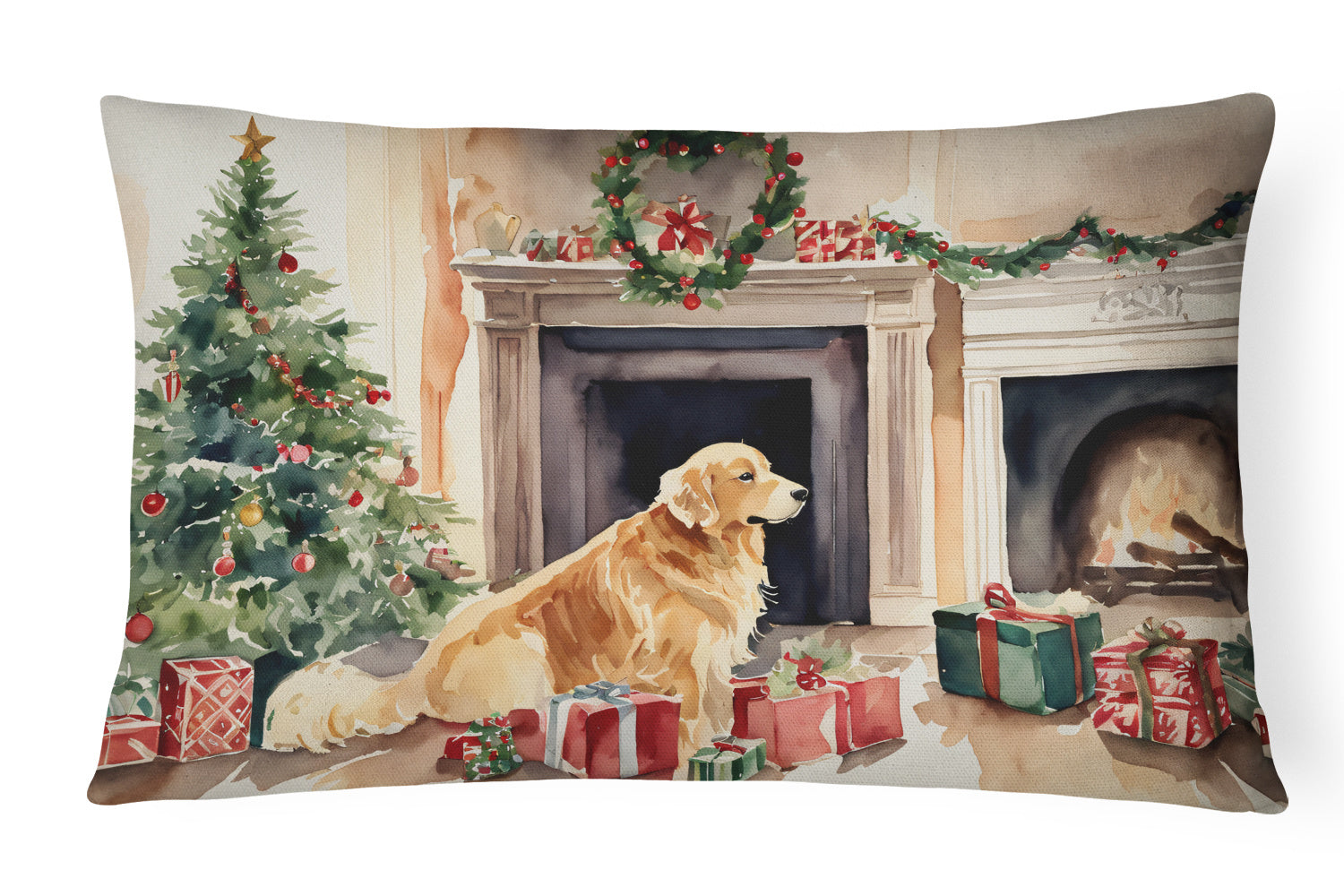 Waiting on Christmas Throw Pillow Throw Pillow for Indoor Couch Bed Outdoor Patio Washable, Golden Retriever 1362,12Hx16W